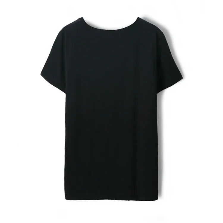 

SuyaDream Women Black T Shirt Real Silk and Cotton O Neck Short Sleeves Print Shirt 2021 Spring Summer White Silk Top