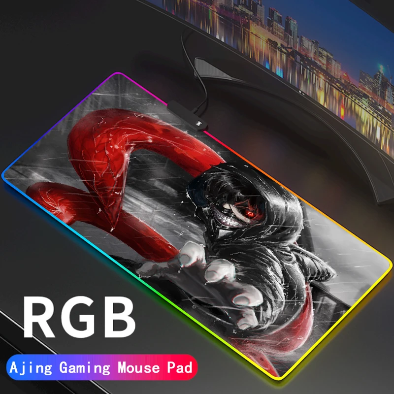

Игровой коврик для мыши RGB «Токийский Гуль», Большой светящийся коврик для мыши из искусственной кожи с удлиненной клавиатурой и светодиодс...