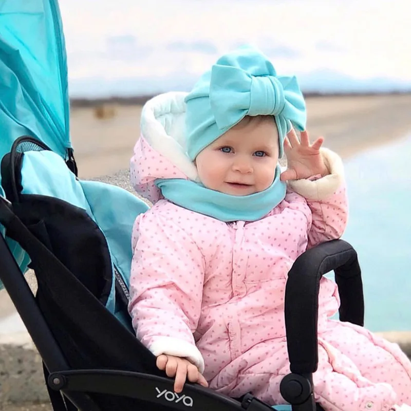 

Ins Hot Style Infant Double Hat Set Winter Children Bow Head Scarf Suit