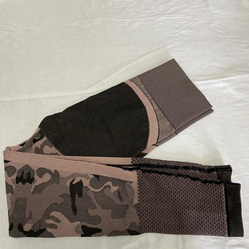 coffee pants Спортивный бесшовный комплект для занятий йогой, камуфляжная одежда для занятий спортом для спортивного зала, женские леггинсы, дышащий костюм для йоги с длинными рукавами, 2 шт - Цвет: coffee pants