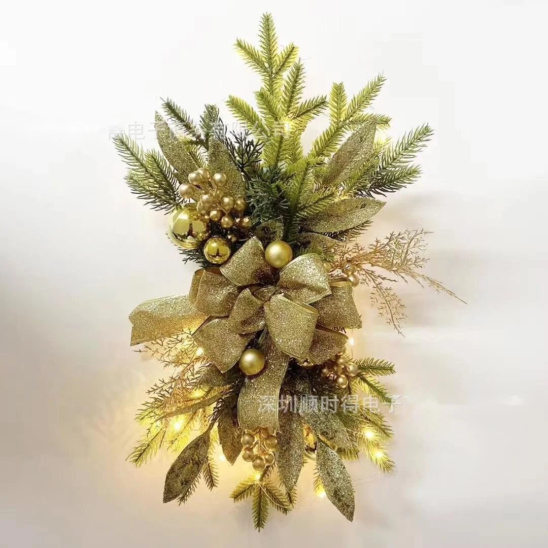 Guirnalda de Navidad para decoraci&oacute;n del hogar, decoraci&oacute;n de escalera con luz colgante, dise&ntilde;o de escena navide&ntilde;a, Flocado de nieve blanca-1