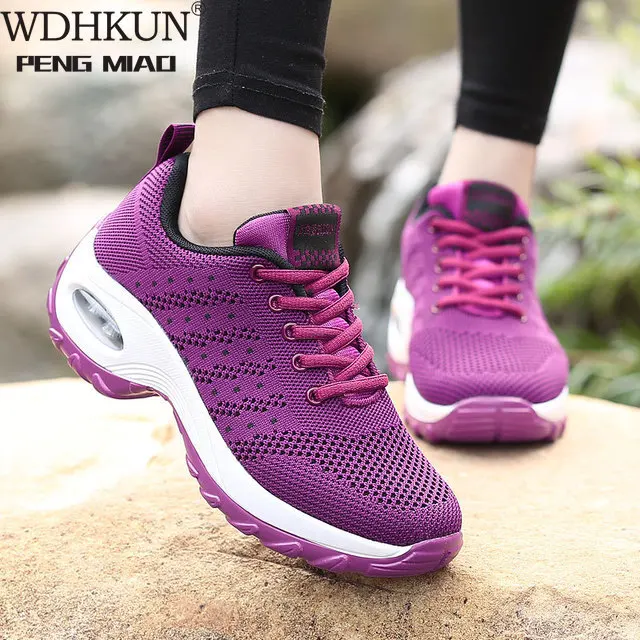 

Женские кроссовки на платформе 2020, повседневные дышащие кроссовки на танкетке со шнуровкой, спортивные женские черные кроссовки, вязаная о...