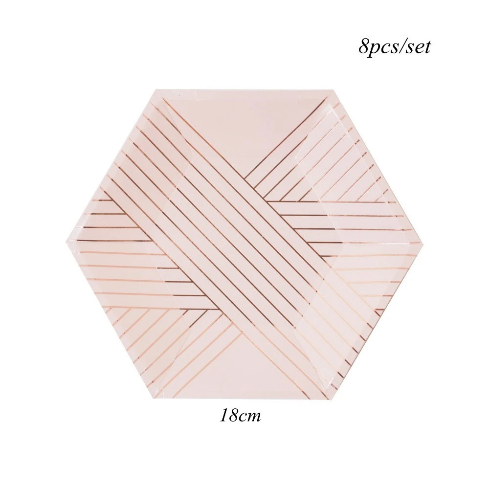 8pcs pink plate S 1 Набор, синяя серия, полосатая одноразовая посуда, сделай сам, позолоченные бумажные тарелки, посуда для свадебного стола, Декор, принадлежности для дня рождения - Цвет: 8pcs pink plate S