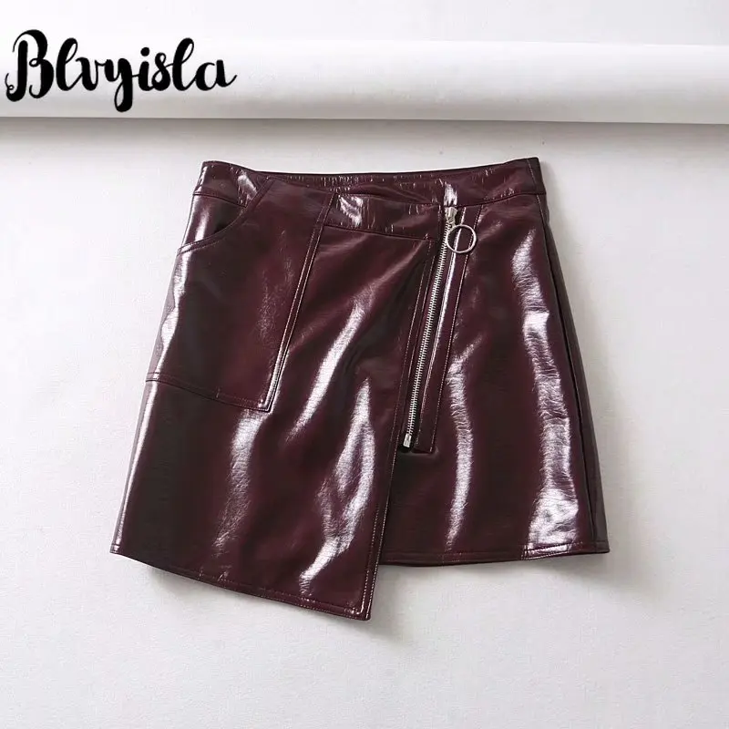 

Женская мини-юбка из ПУ кожи, с завышенной талией