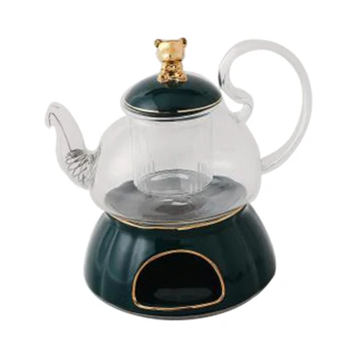 Teapot Чайник с цветами с подсвечником, европейский стиль керамики, чайные чашки и блюдца, послеобеденный черный чайный сервиз, чайный горшок - Цвет: Teapot