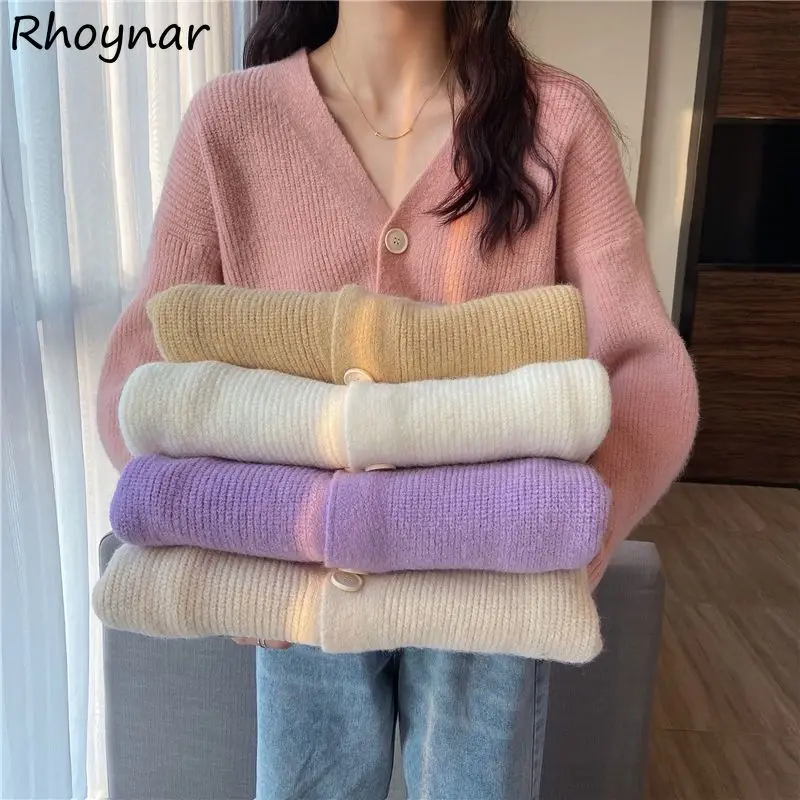 

Свитер-кардиган женский осенний, милый простой шикарный Универсальный мягкий однотонный элегантный винтажный однобортный с V-образным выр...