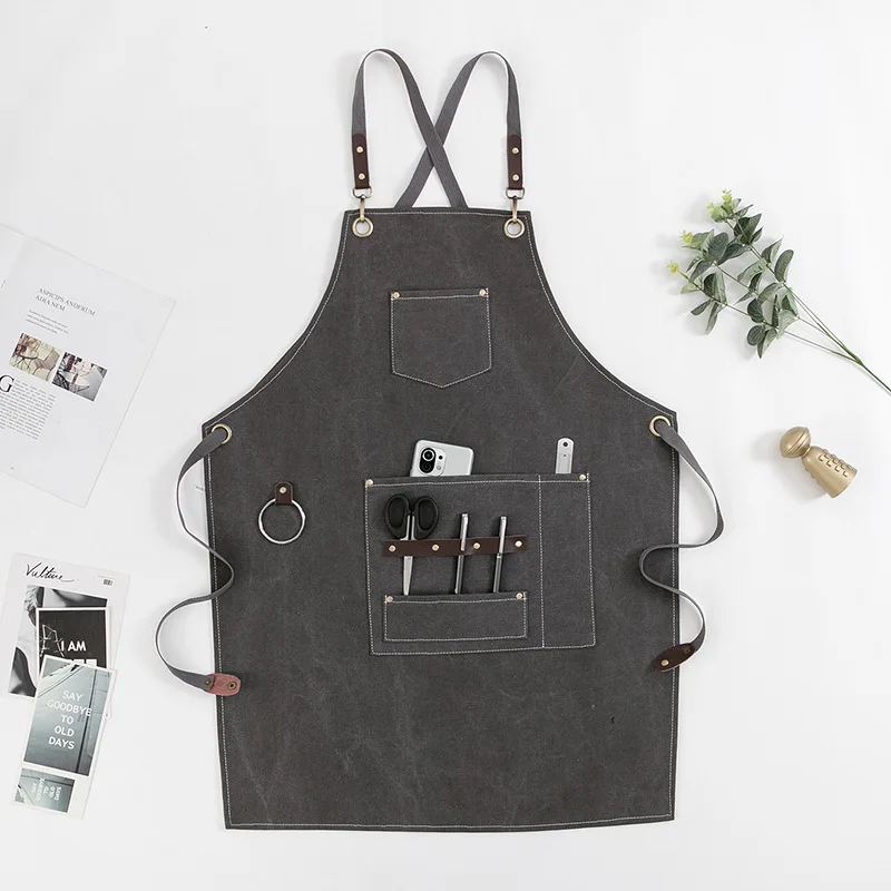 

Apron Pocket Hairdresser Cooking Coffee Pinafore House Solid Canvas Cleaning Canvas Master Apron For Kitchen AccessoriesWQ-0279
