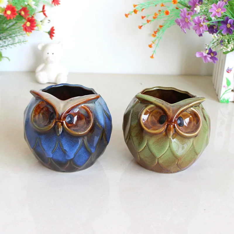 Керамический цветочный горшок в виде совы Ручное ремесло Домашний Настольный