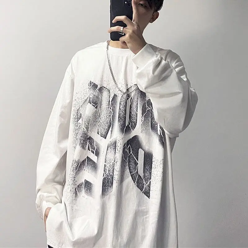 

Spring/autumn Oversized T-shirt Women T Shirt Men Hem Long-sleeved T-shirt High Street Fashion New Autumn/winter Bottoming Shirt