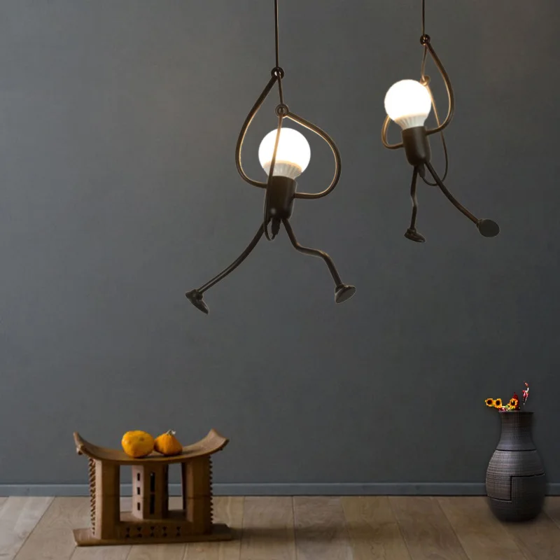 

Iiron People Lights Ittle Man Climbing Pendant Light Modern Hanging lamp creative metal cord pandant lamps for kid children room