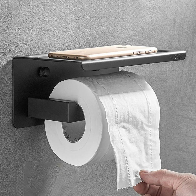 rovade toilet paper holder with phone shelf sus 304 stainless steel tissue roll wall mounted bathroom accessories matte black free global shipping