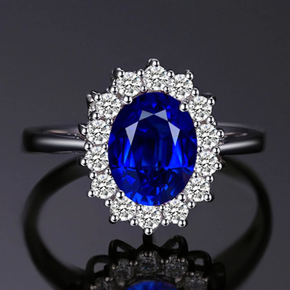 Ювелирные аксессуары циркон 925 медь помолвка сапфир женский синий|Кольца для