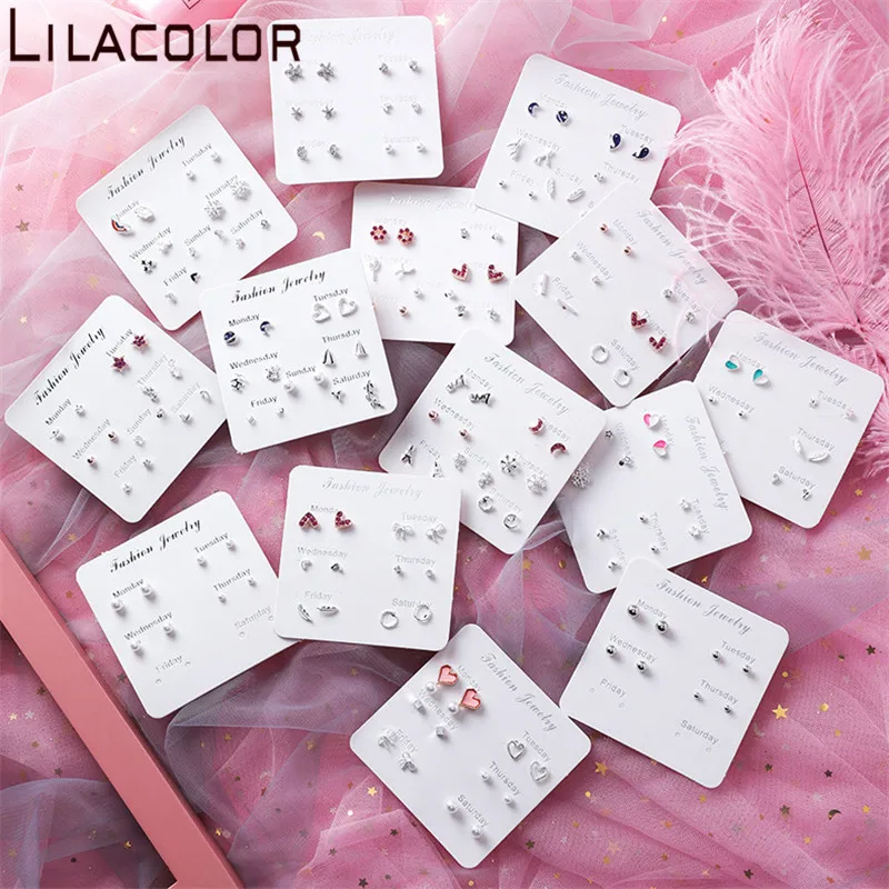 Мини женские серьги гвоздики Lilacolor с кристаллами серебряные шпильки S925
