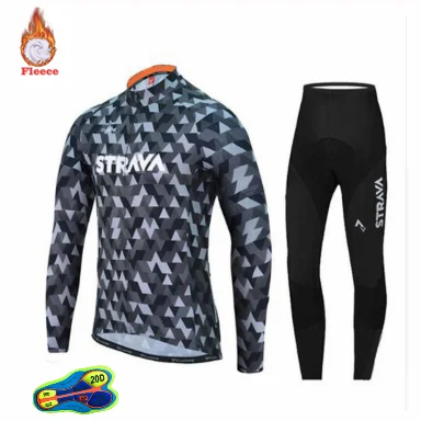 Зима strava Команда с длинным рукавом Велоспорт Джерси велосипед брюки набор Мужские Ropa Ciclismo тепловой флис Би Велоспорт 20D гель pad - Цвет: Long sleeve Suit 17