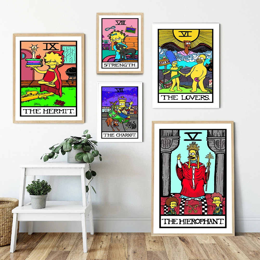 

Nordic Cartoon The Hierophant Hermit Tarot Canvas Poster Lovers Chariot Print Painting Hand Drawn Wall Art Pictures Room Decor