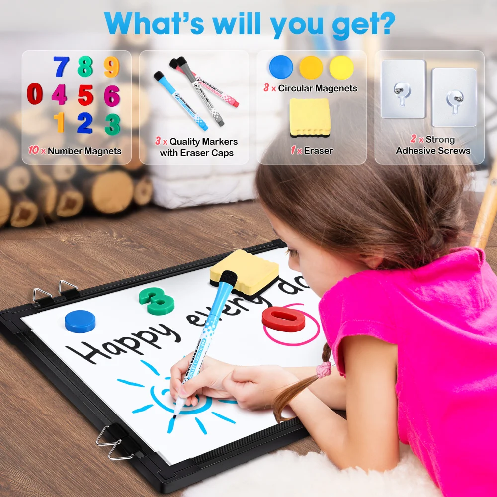 

Homemaxs 12 x 16 in Hanging Dry Erase Board Double Sided White Board Wall Mount Message Board Reminder for School Home Office (B