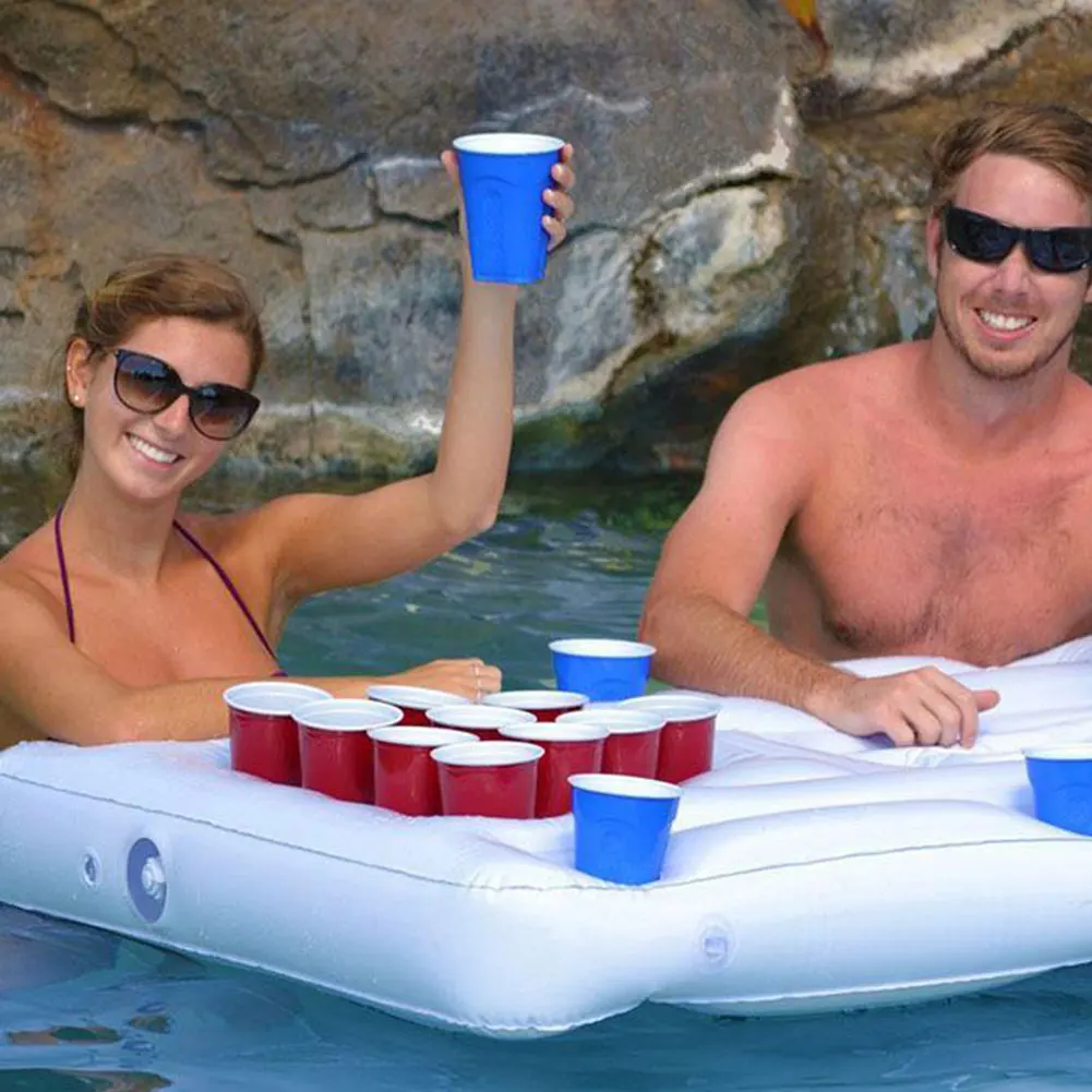 

Swimming Pool Float Beer Inflatable Beer Table High Density PVC Floating Game Table With 28 Cup Holes For Pool Water Food Drink