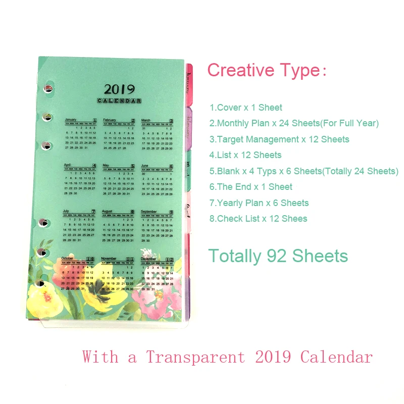 2019 Creative Type Fromthenon милый цветочный планировщик наполнитель бумага для Filofax спиральный блокнот дневник A5A6 школьные канцелярские принадлежности - Цвет: 2019 Creative Type