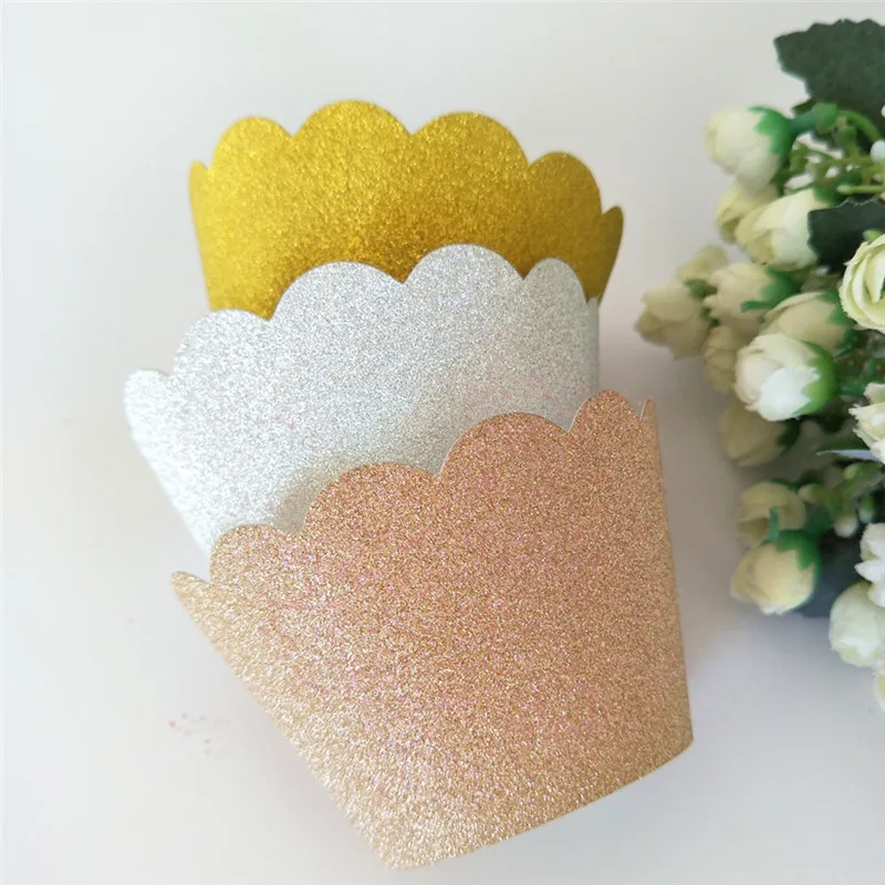 12 шт. блестящая обертка для капкейков розовое золото серебро день рождения