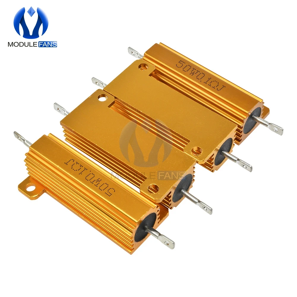 5 шт. 50 Вт алюминиевый корпус Чехол мощный проволочный резистор 1K 0.5R 1R 2R 4R 6R 8R 10R 20R 0