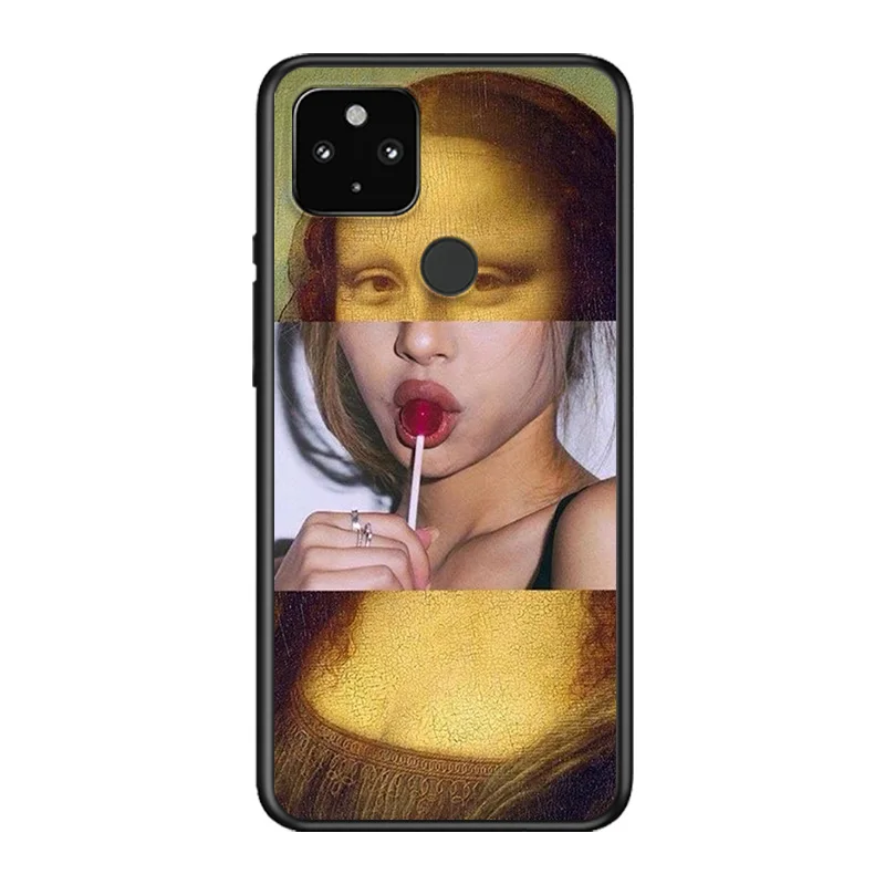 

Mona Lisa Funny Art Soft TPU Silicone Black Cover For Google Pixel 5 4A 5G 4 XL Phone Case