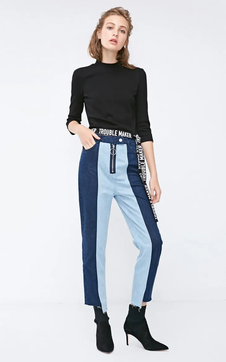 Vero Moda Новые поступления уличный стиль женские сплайсированные Высокая талия укороченные джинсы | 318449530
