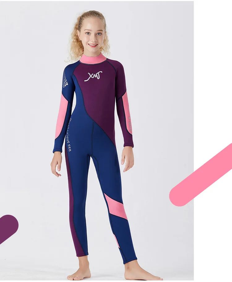 DIVE&SAIL, 2,5 мм, неопреновый детский цельный гидрокостюм, костюм для серфинга, купальный костюм, защищающий от солнца, для девочек, с полным покрытием, толстый теплый купальник