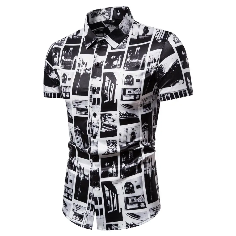 Летняя деловая рубашка с цифровым принтом мужская мода 2020 Корейская приталенная