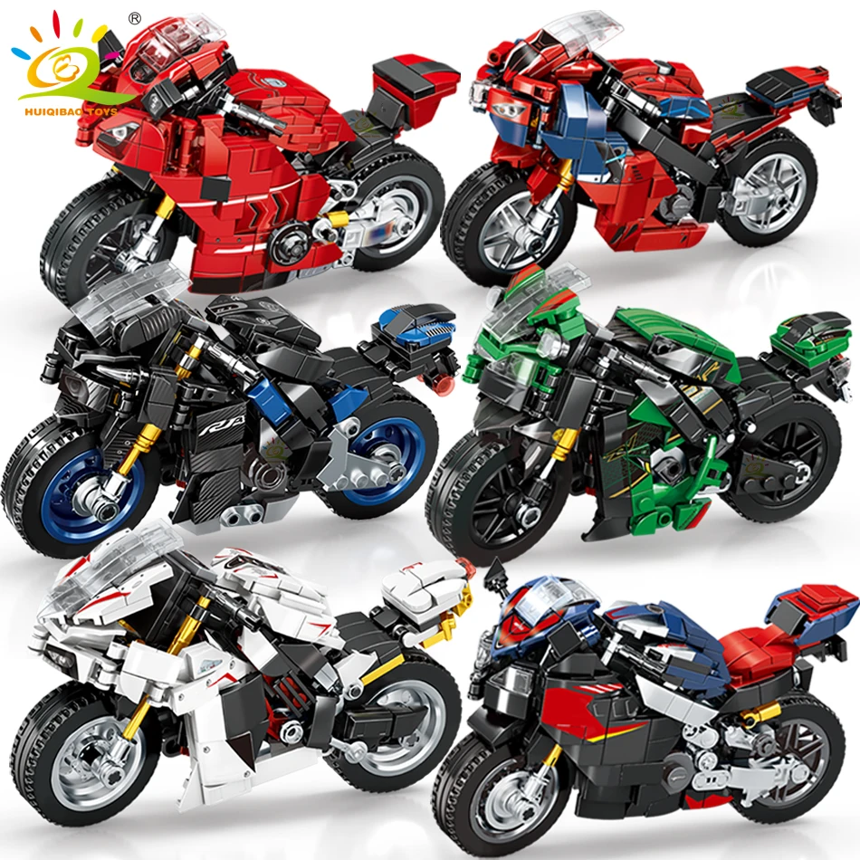 

HUIQIBAO Motorcycle Tech Model Building Blocks Speed Champions Motorbike MOC City Car Vehicle Bricks Creative Toy for Children
