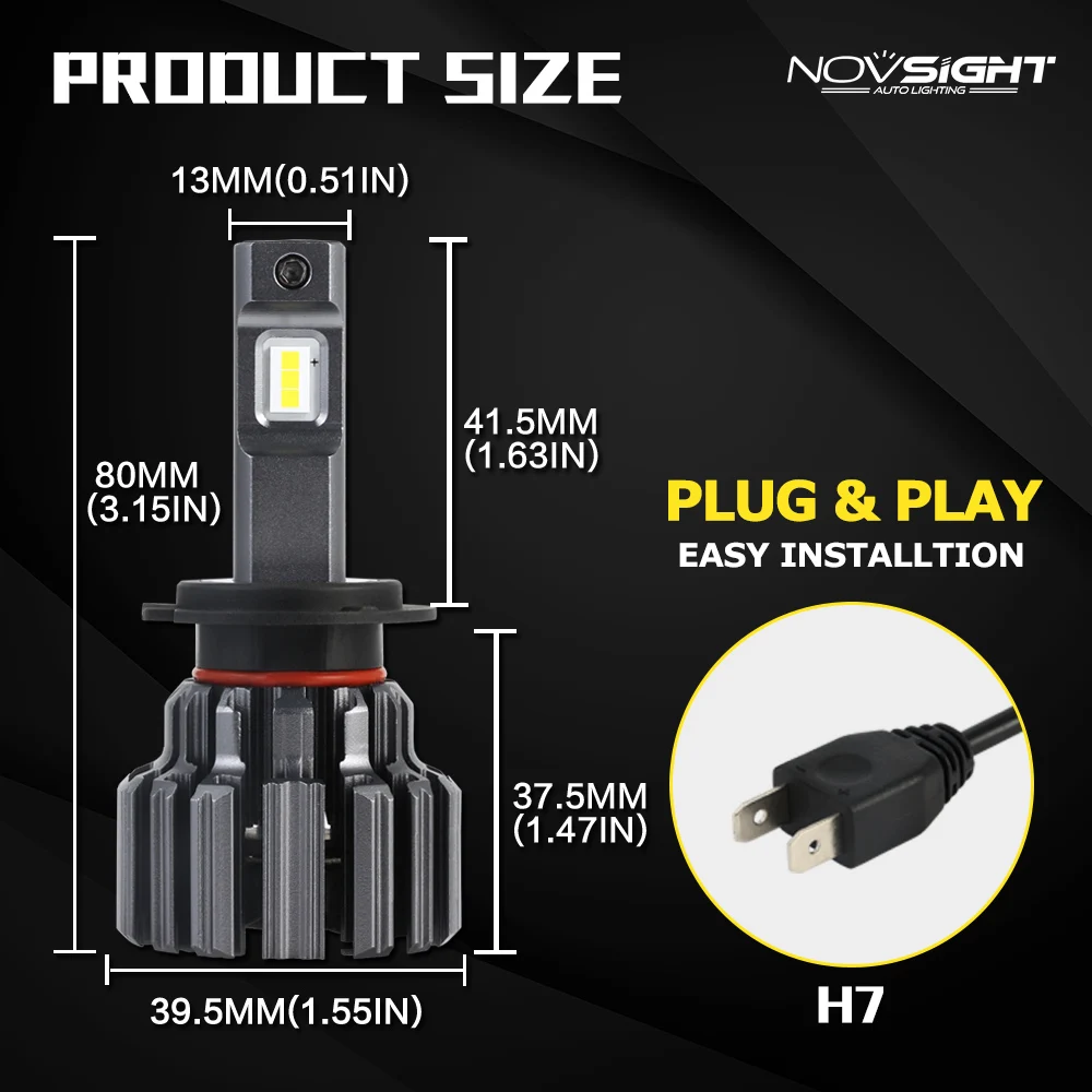 NOVSIGHT H4 LED Headlight H7 LED Lights For Car LED H11 9005 9006 HB3 HB4 90W 7200LM 6000K 12V LED Auto Headlamp Fog Light Bulbs images - 6