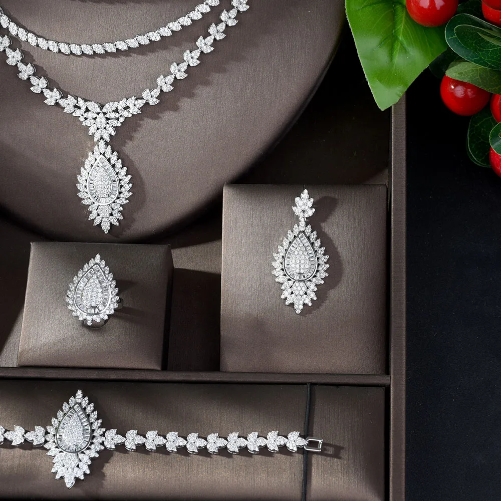 HIBRIDE Красивая Длинная подвеска AAA кубический циркон 4 шт. комплект ювелирных