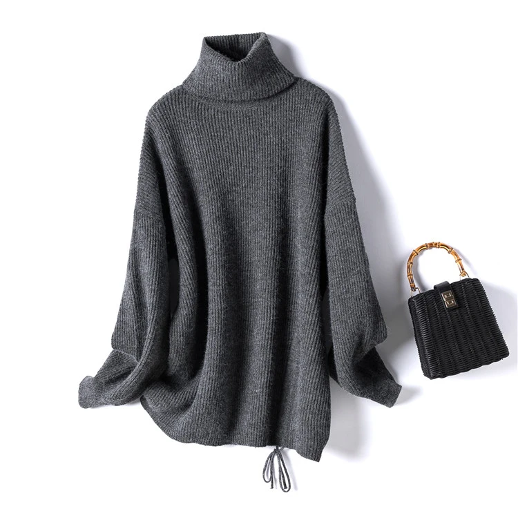 HF19456 Dark Grey H. SA Женский пуловер и свитер с высоким горлом ягодицы трикотаж оба носить свитер Топы 2 Knids носить Твердые Водолазка пуловер - Цвет: HF19456 Dark Grey