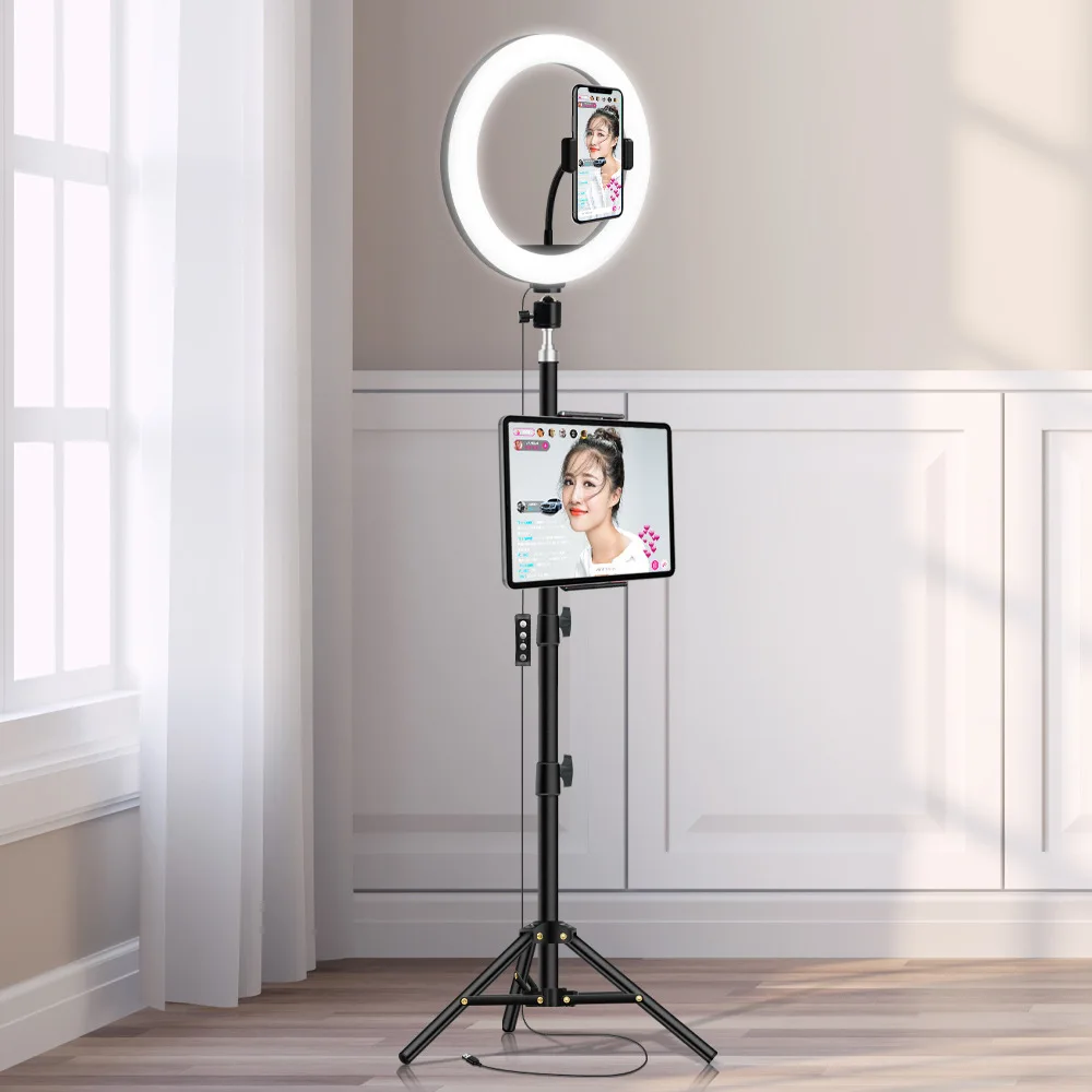 

10 inch LED Ring Light With Phone Tripod Stand Camera Photography Video Recording Selfie Circle Lamp TabletHolder for iPad Video