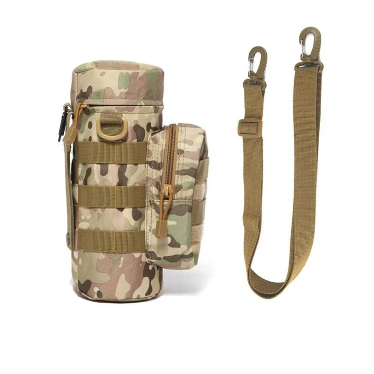 Camo Nylon Water Bag Pouch Metal Clip Molle Bottle Kettle Shoulder Bag Tactical Military Gears For Outdoor Travel Camping Hiking