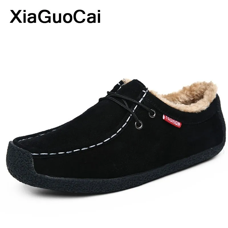 

Winter Men Casual Shoes Warm Moccasins Flock With Fur Male Boat Shoes Fashion Plush Doug Footwear Lace Up Gommino Dropshipping