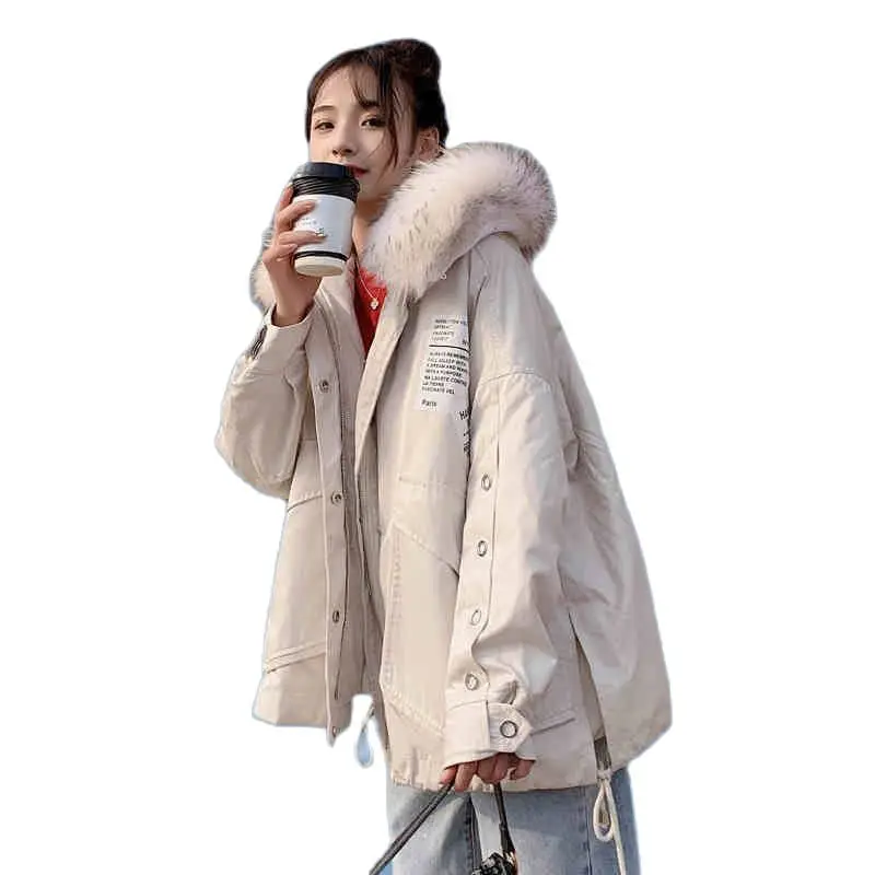 

Повседневное короткое пуховое пальто из хлопка, Женская свободная зимняя куртка с хлопковой подкладкой, новинка 2021, женские парки с меховым...