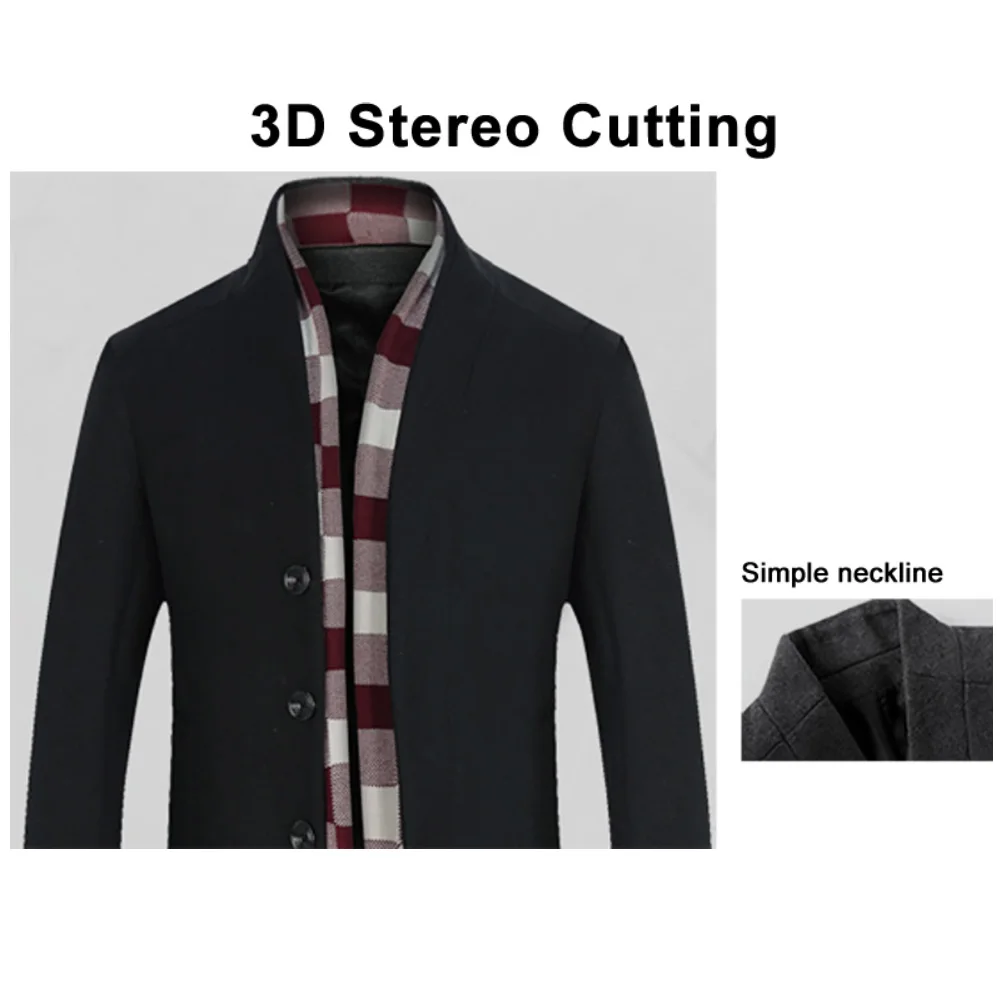 Утолщенные мужские пальто куртки зимние теплые одноцветные шерстяные тренчи