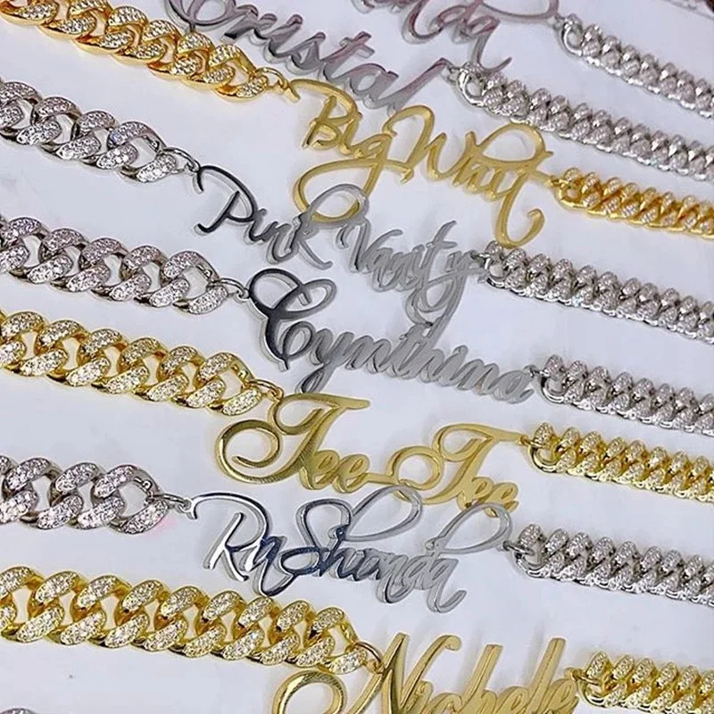

Gosun Alloy Full Rhinestone Cuban Chain Necklace Custom Name Stainless Steel Rhinestone Hip Hop Custom Necklace Fashion