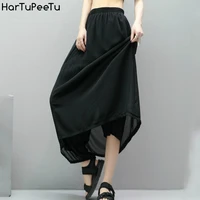 high waist women half body wear dancing skirt chiffon asymmetrical pantskirt fake 2 pieces casual street style fashion tide