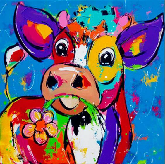 

JMINE Div 5D Colorful Cow Full Diamond Painting cross stitch kits art High Quality Animal 3D paint by diamonds