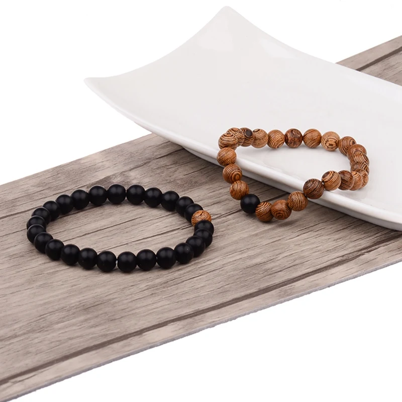 Браслеты для пар женщин и мужчин Классические натуральные деревянные каменные