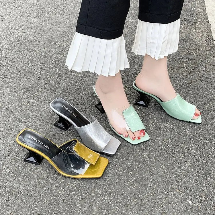 

Shoes Square heel Med Transparent Slippers Slipers Women Multicolored Sandals Slides Block Soft Summer 2021 Scandals Rome Hoof H