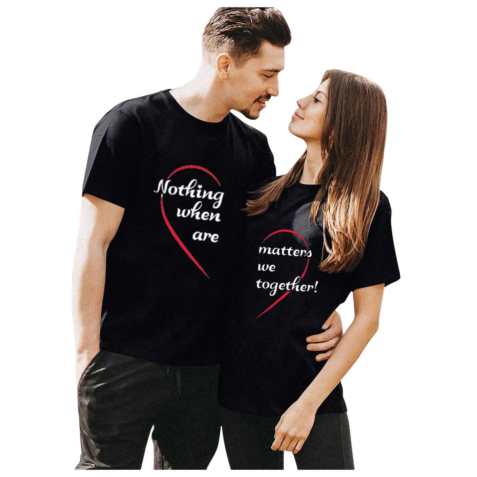 Fashion Matching Tee Women T-Shirts Short Sleeves O Neck Sweet Letter Print Casual Men's Tops T Shirt Valentine's Day Couple Top