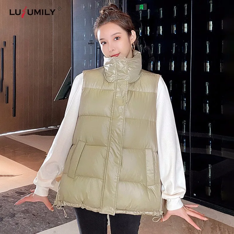 

Lusumily New Winter Women Waistcoat Short Cotton Vest Fashion Thick Warm Sleeveless Jacket Coat Cotton Padded Female Waistcot
