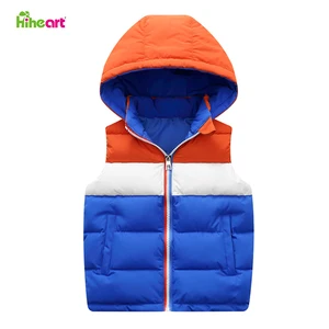 Hiheart Children's Down Cotton Vest Autumn and Winter Boys and Girls Baby Warm Color Block Hooded Vest
