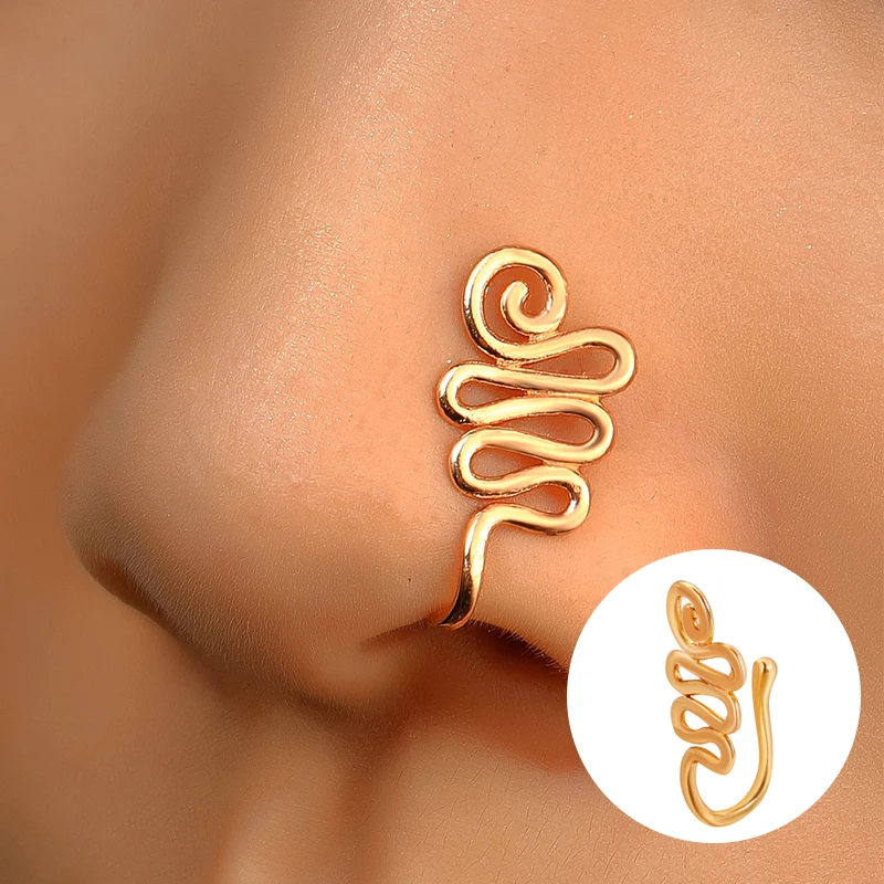

1Pc Copper Fake Piercing Nose Ring Heart Star Crown Clip On Nose Ear Clip Cuff Earring For Women Girl Gift Body Jewelry