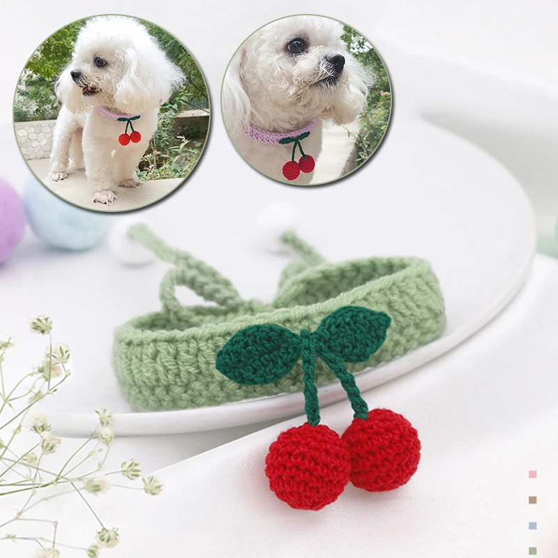 

Cute Dog Neckerchief Cute Pet Dog Cat Pure Hand-woven Bandana Bibs Scarf Cherry Collar Neckerchief Pet Dog Accessories