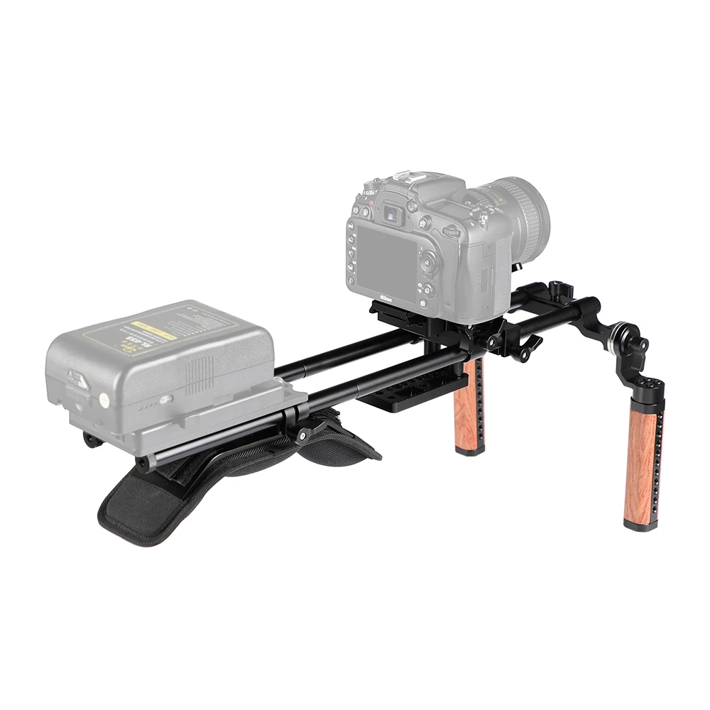 CAMVATE Pro Shoulder Mount Rig With Manfrotto Baseplate & Dual Rosette Wood Handle Lens Support For DSLR Camera / DV Camcorder |