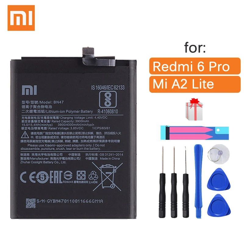 Оригинальный аккумулятор Xiao Mi BN47 для телефона Xiaomi Redmi 6 Pro / A2 Lite 3900 мАч сменный