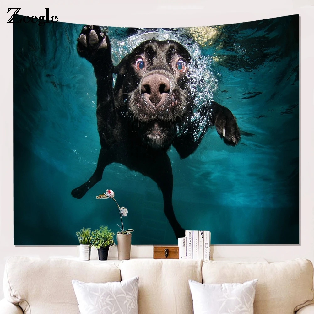 

Гобелен Zeegle с милым рисунком собаки, настенный гобелен из полиэстера, украшение для гостиной, простыня, хлопковое покрывало для кровати